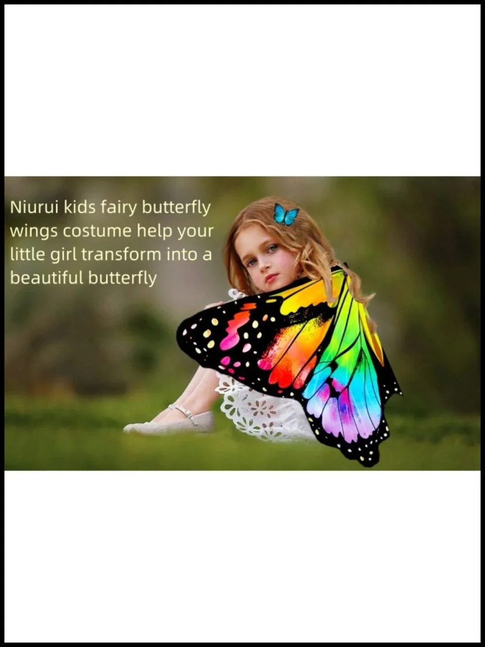 Kids Fairy Butterfly Wings Costume Set with Dress Mask Hair Clips Halloween